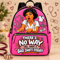 “No Bad Shift” Nurse Backpack — Pink on a beige nursing-themed background