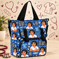 “No Bad Shift” Cloth Nurse Bag — Blue on a beige nursing-themed background