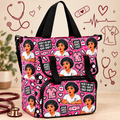 “No Bad Shift” Cloth Nurse Bag — Pink on a beige nursing-themed background