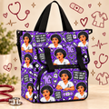 “No Bad Shift” Cloth Nurse Bag — Purple on a beige nursing-themed background